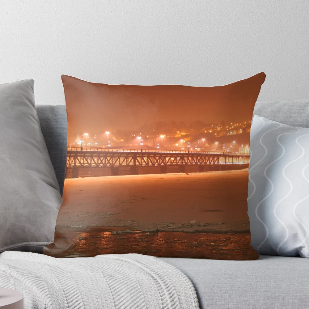Frozen Foyle River Pillow showcasing the snowy landscape of Derry, Northern Ireland