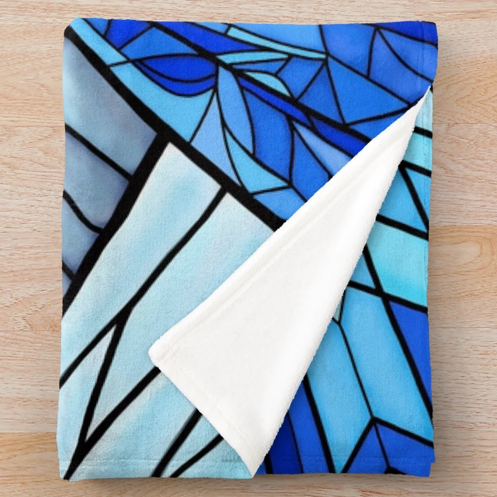 Frozen-themed plush blanket with stained glass window design featuring icy fractals and snowflakes