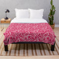 Fuchsia pink plush blanket with art nouveau inspired floral damask pattern