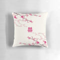 Fuchsia pink oriental cherry blossoms on a cream background with Chinese wedding double happiness symbols