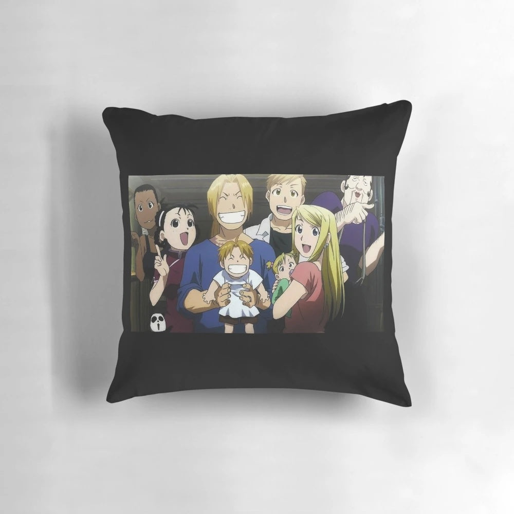 Fullmetal Alchemist Brotherhood anime-inspired pillow with a "Happily Ever After" design featuring the Elric brothers.