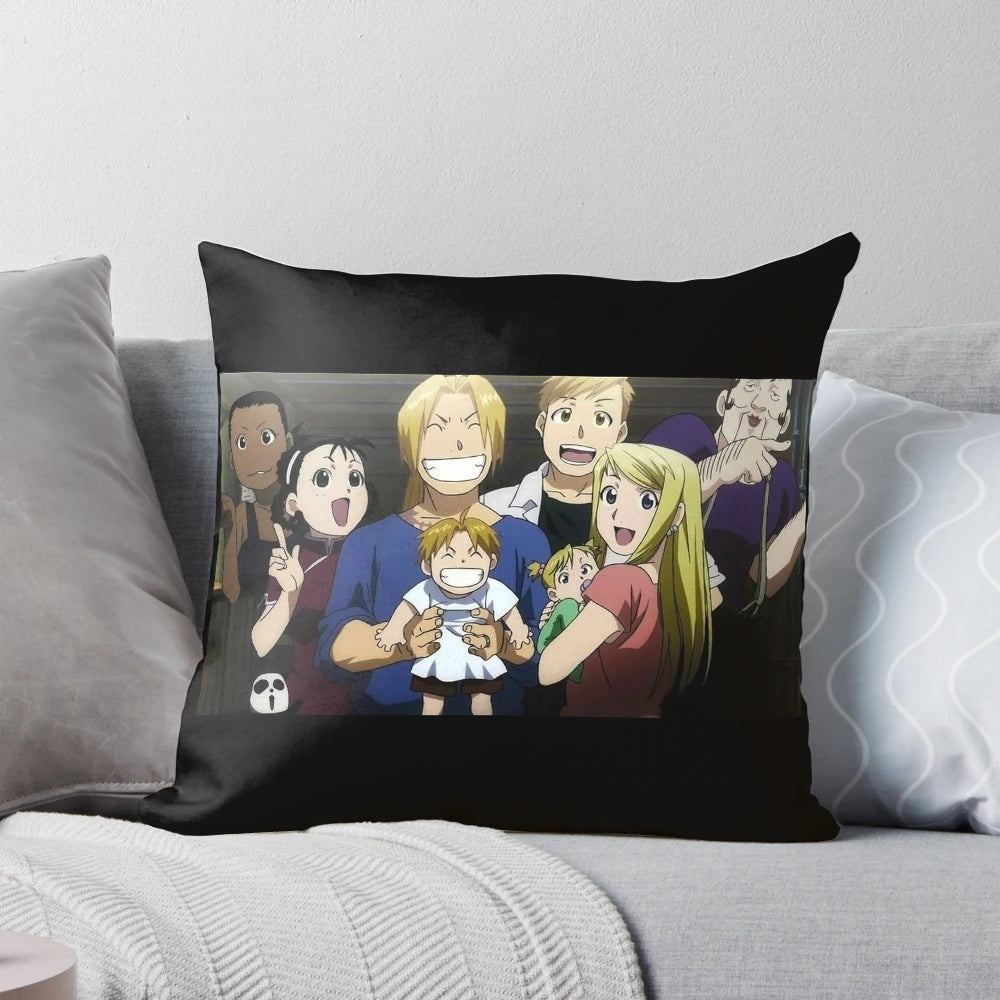 Fullmetal Alchemist Brotherhood anime-inspired pillow with a "Happily Ever After" design featuring the Elric brothers.