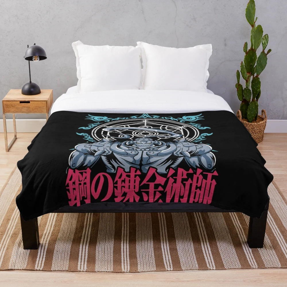 Fullmetal Alchemist inspired plush blanket with Alphonse Elric design