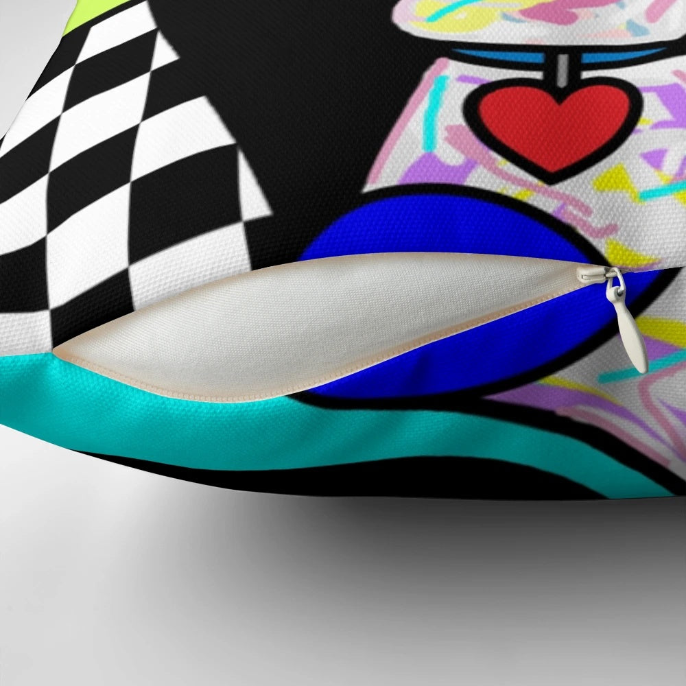 Funky abstract face art pillow with colorful, Picasso-style design