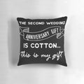 A humorous 2nd wedding anniversary pillow with a funny design, perfect for a cotton anniversary gift.