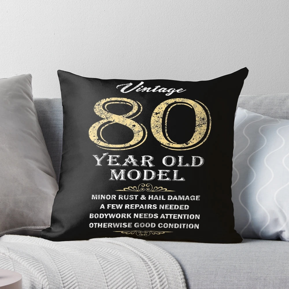 Vintage car themed 80th birthday pillow with funny design