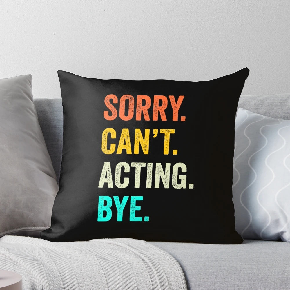 A white pillow with the text "Funny Acting Quotes" printed on it.
