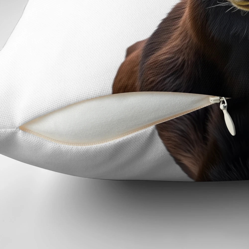 Decorative throw pillow featuring a funny moose wearing sunglasses in a forest setting