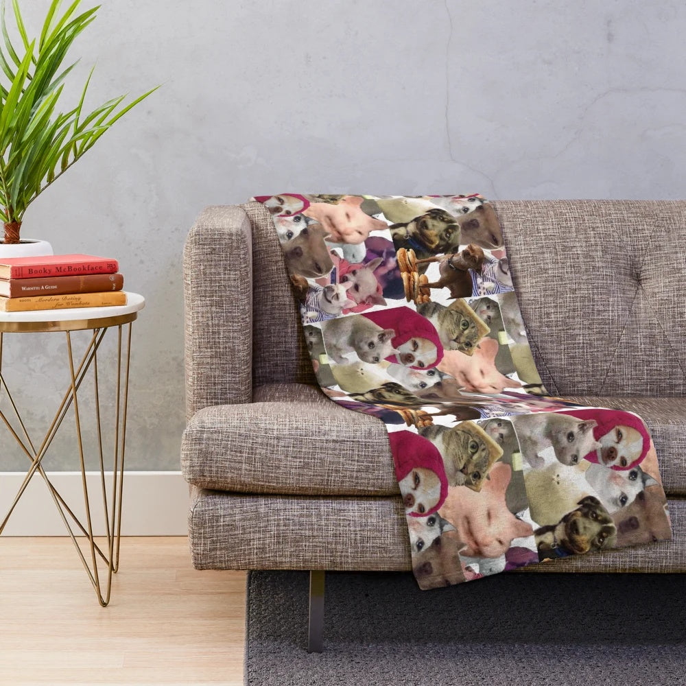 Colorful plush blanket featuring a collage of popular animal memes