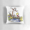 A vibrant and humorous Calvin and Hobbes-inspired decorative pillow