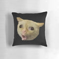 Throw pillow featuring a funny cat coughing meme pattern, with a cute kitten coughing in a humorous way.