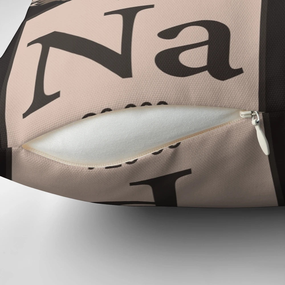 Funny chemistry-themed sloth art home decor pillow with molecular structures and periodic table elements.