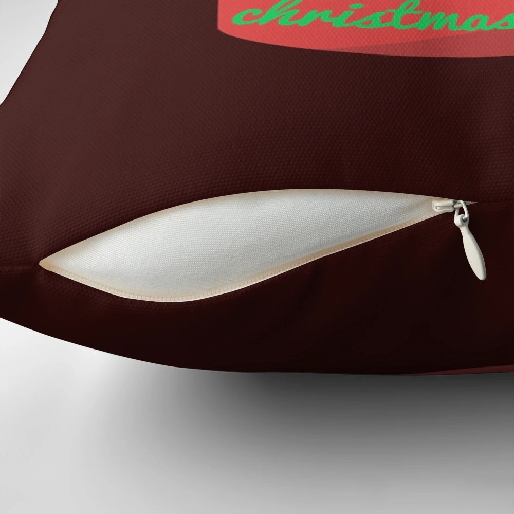 Funny Christmas pillow with a hand-drawn design of a person drinking hot chocolate while watching holiday movies.