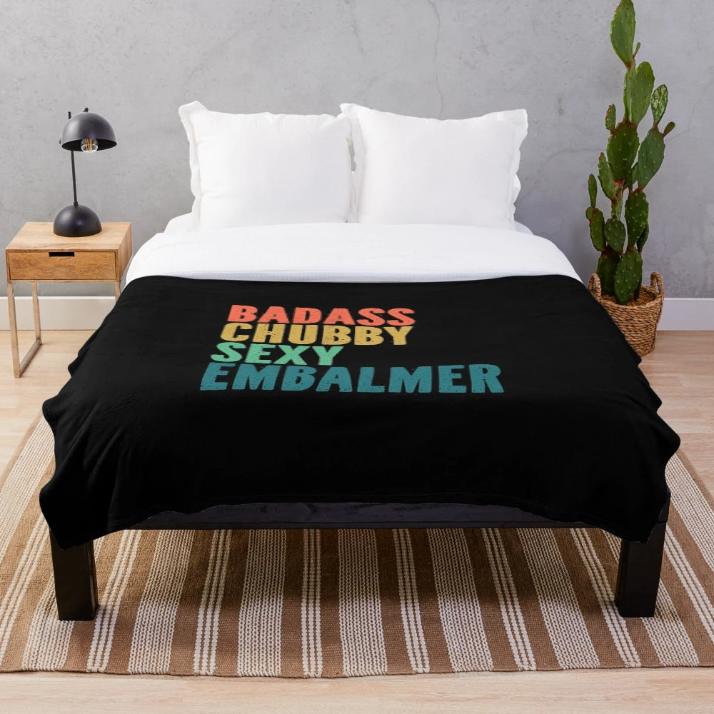 Chubby embalmer plush blanket with retro grunge typography