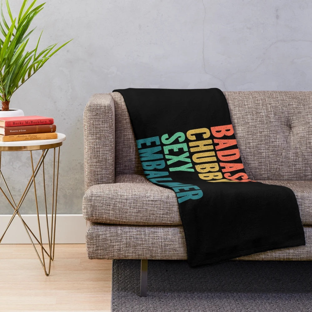 Chubby embalmer plush blanket with retro grunge typography