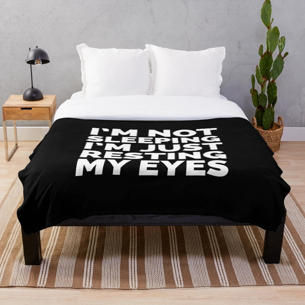 Funny dad plush blanket with "I'm not sleeping, I'm just resting my eyes" design