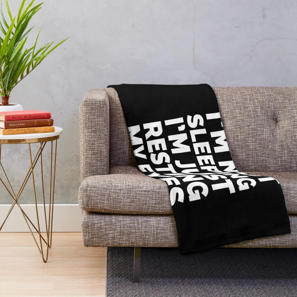Funny dad plush blanket with "I'm not sleeping, I'm just resting my eyes" design