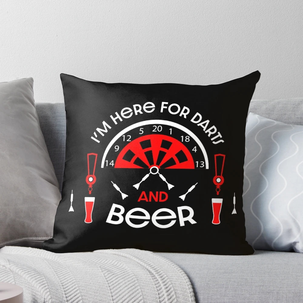 Funny darts pillow with "Love Darts" text, perfect gift for darts player dad