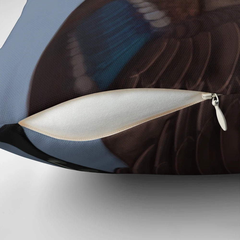 A decorative duck-shaped pillow with an oboe musical instrument, creating a whimsical and humorous animal musician design.