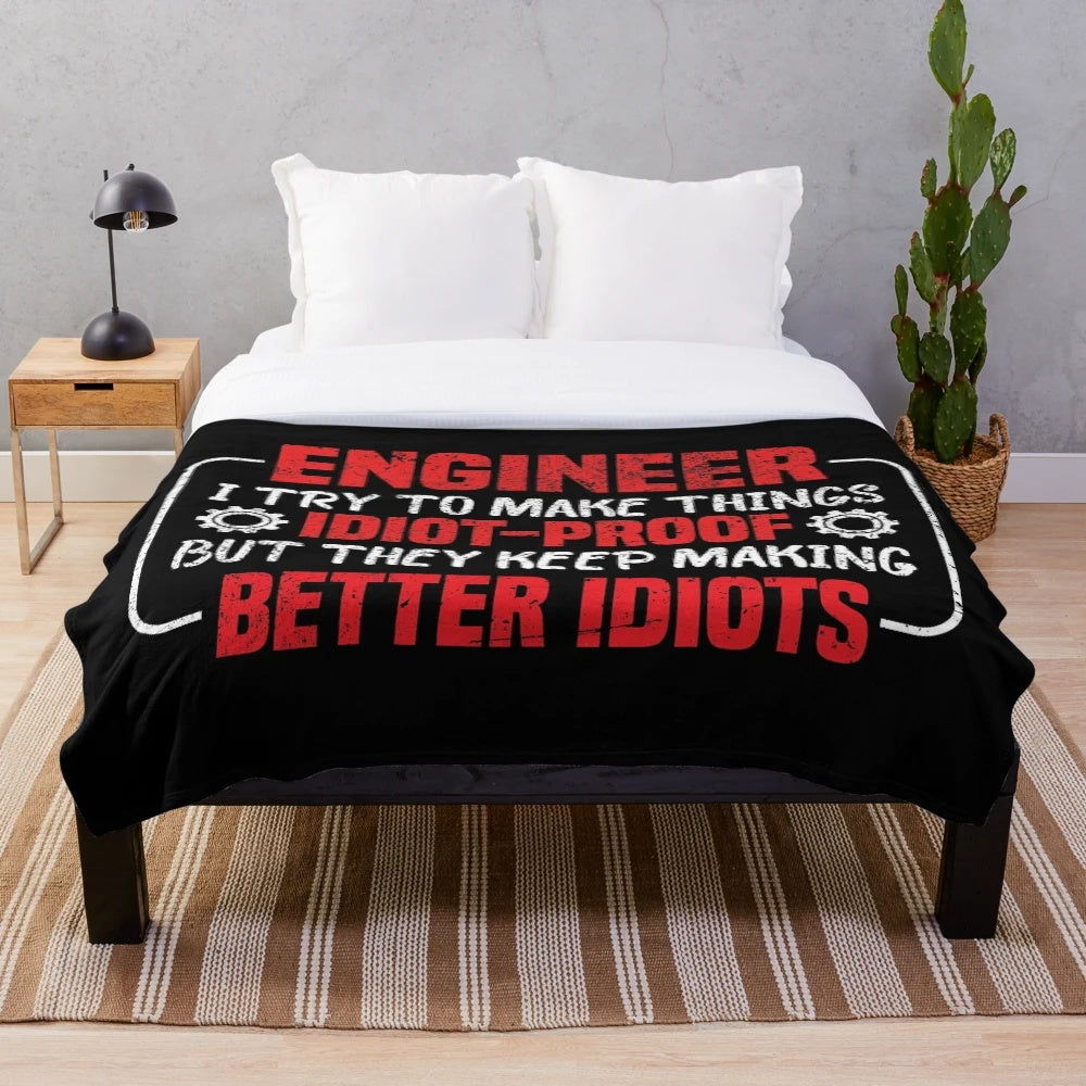 Funny engineer plush blanket with a mechanical engineering humor design