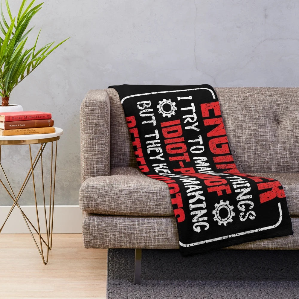 Funny engineer plush blanket with a mechanical engineering humor design