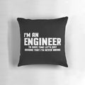 Funny engineer-themed pillow with a witty quote in a modern typographic design