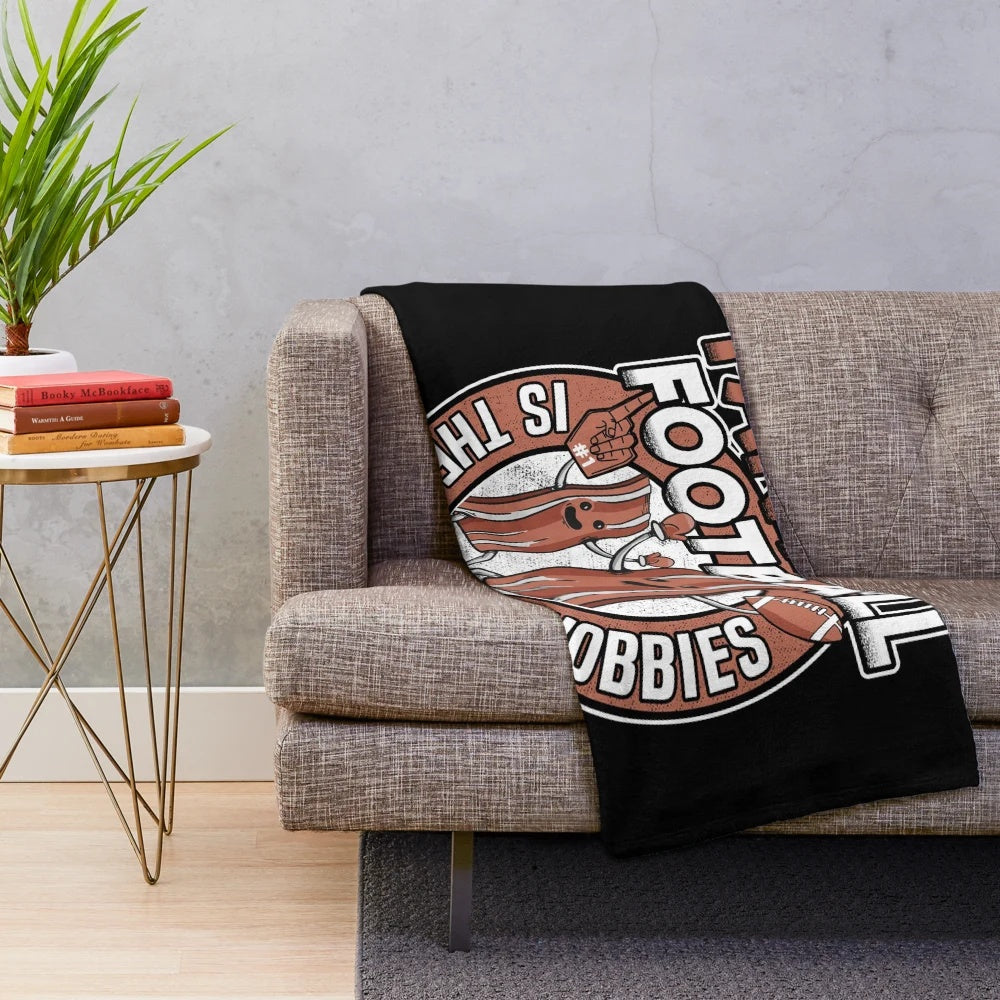 Plush blanket with fantasy football and bacon lover design