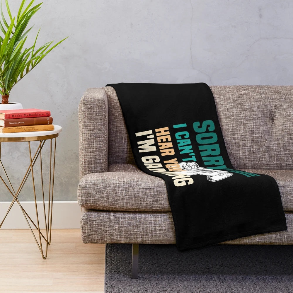 Cozy plush blanket with a humorous gaming-themed design