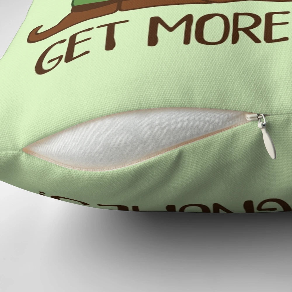 Funny pillow with a cartoon gnome and the text "The Littles Voices Get More Gnomes