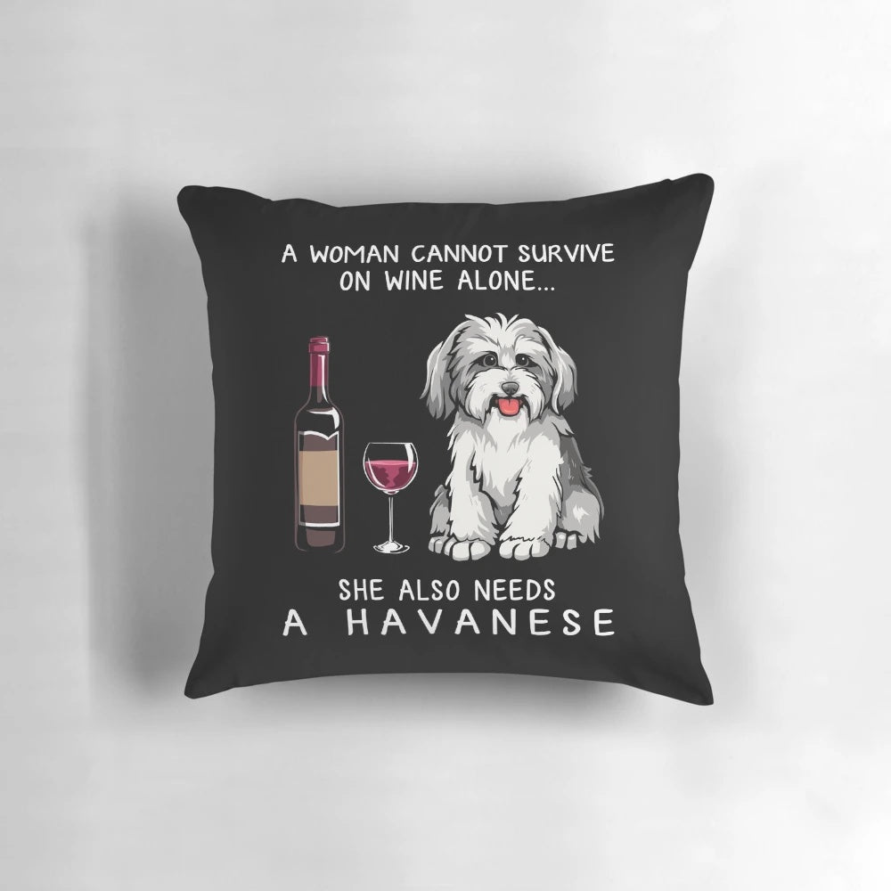 Havanese dog sitting on a Pillow with a glass of wine, humorous dog home decor
