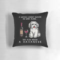 Havanese dog sitting on a Pillow with a glass of wine, humorous dog home decor