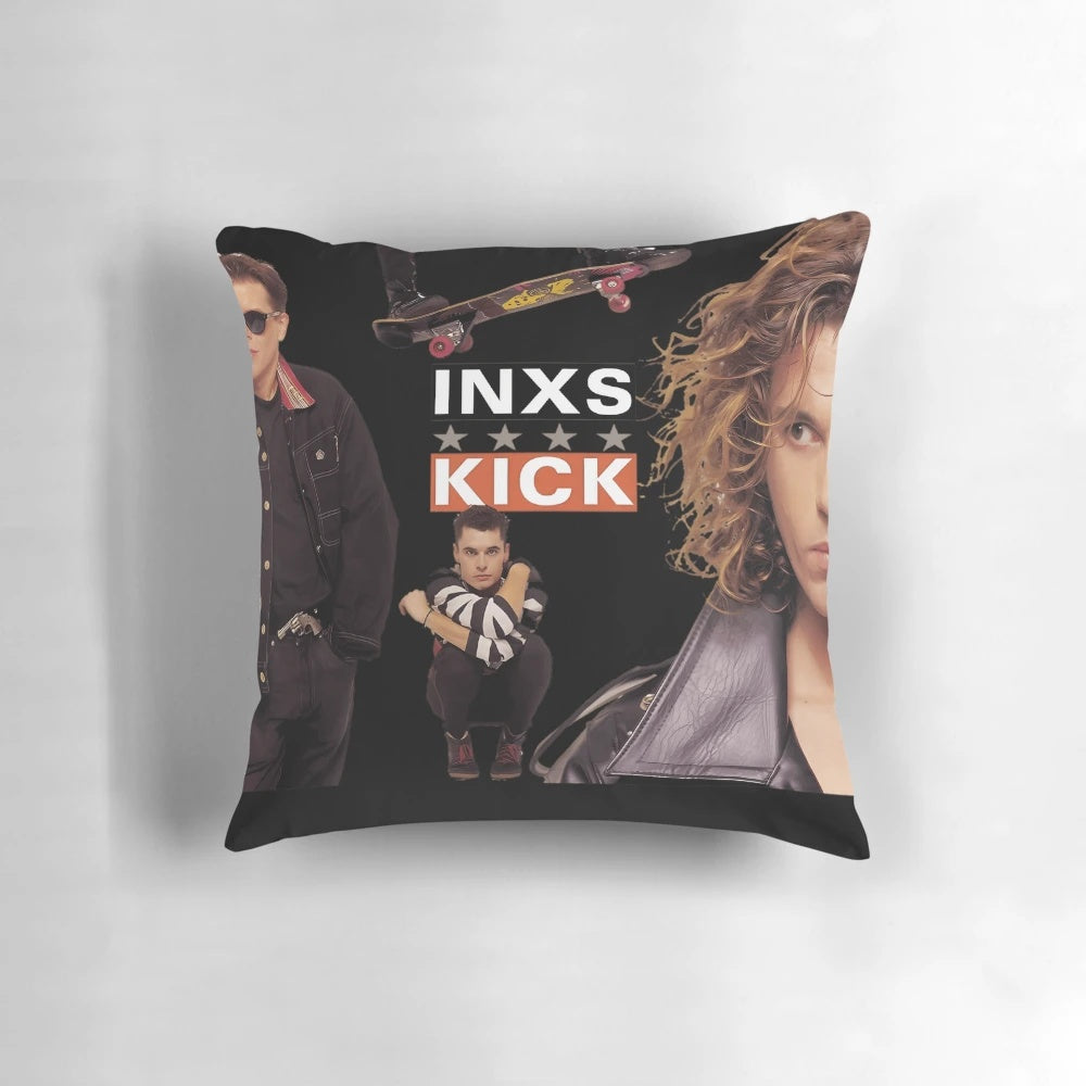 Colorful and whimsical INXS Kick inspired pillow featuring a cute turtle, spongebob, and funny quotes