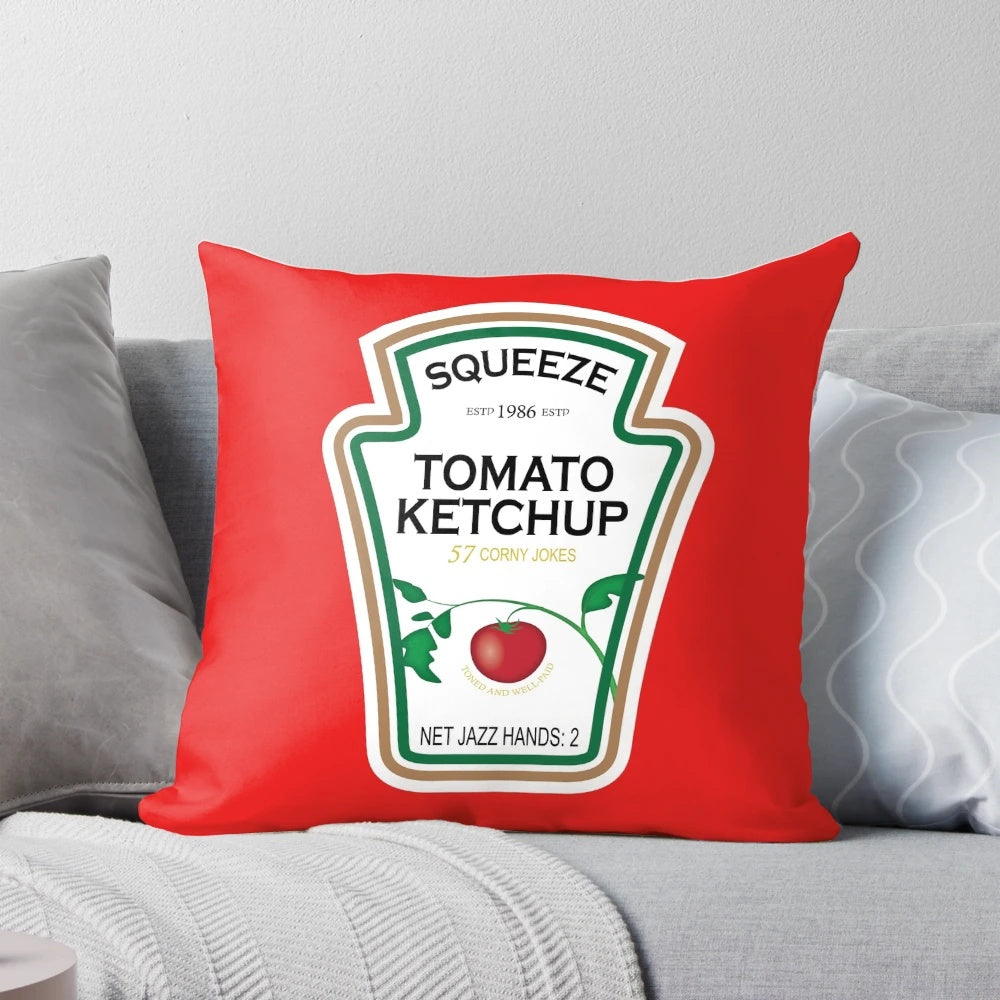 "Funny ketchup label costume pillow, perfect for Halloween or couple's costumes"