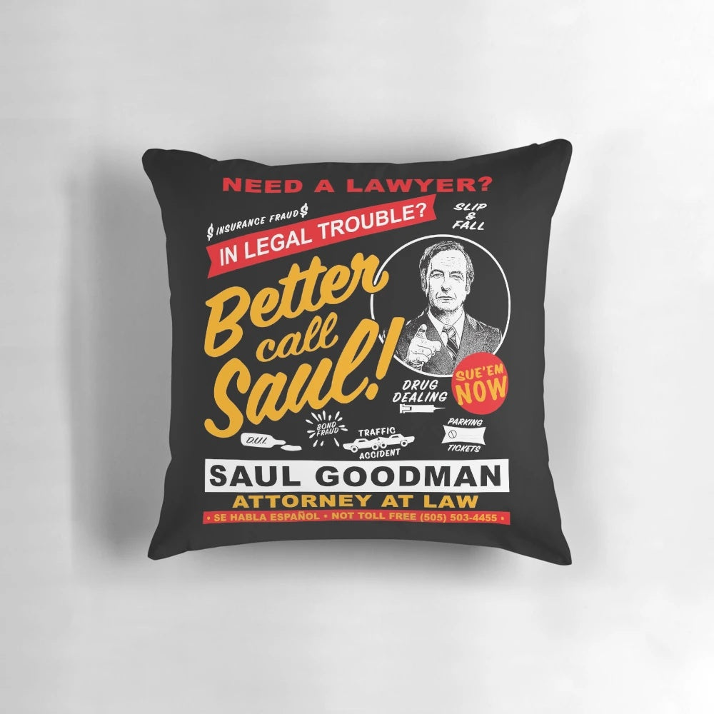 Pillow featuring the iconic character Saul Goodman from the TV show Better Call Saul