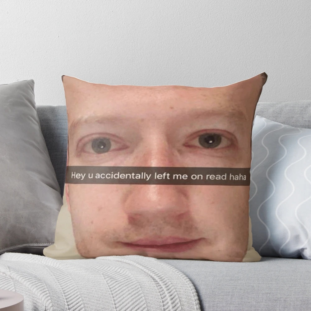 Mark Zuckerberg Snapchat meme printed on a plush pillow