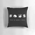 Minimalist abstract panda pillow with the text "THIS IS HOW I ROLL"