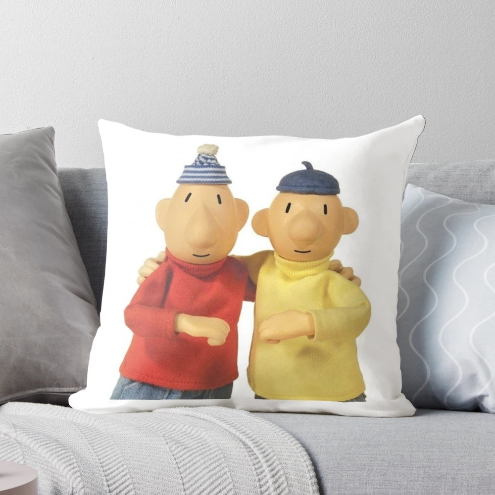 Colorful pillow design featuring the cartoon characters Pat and Mat