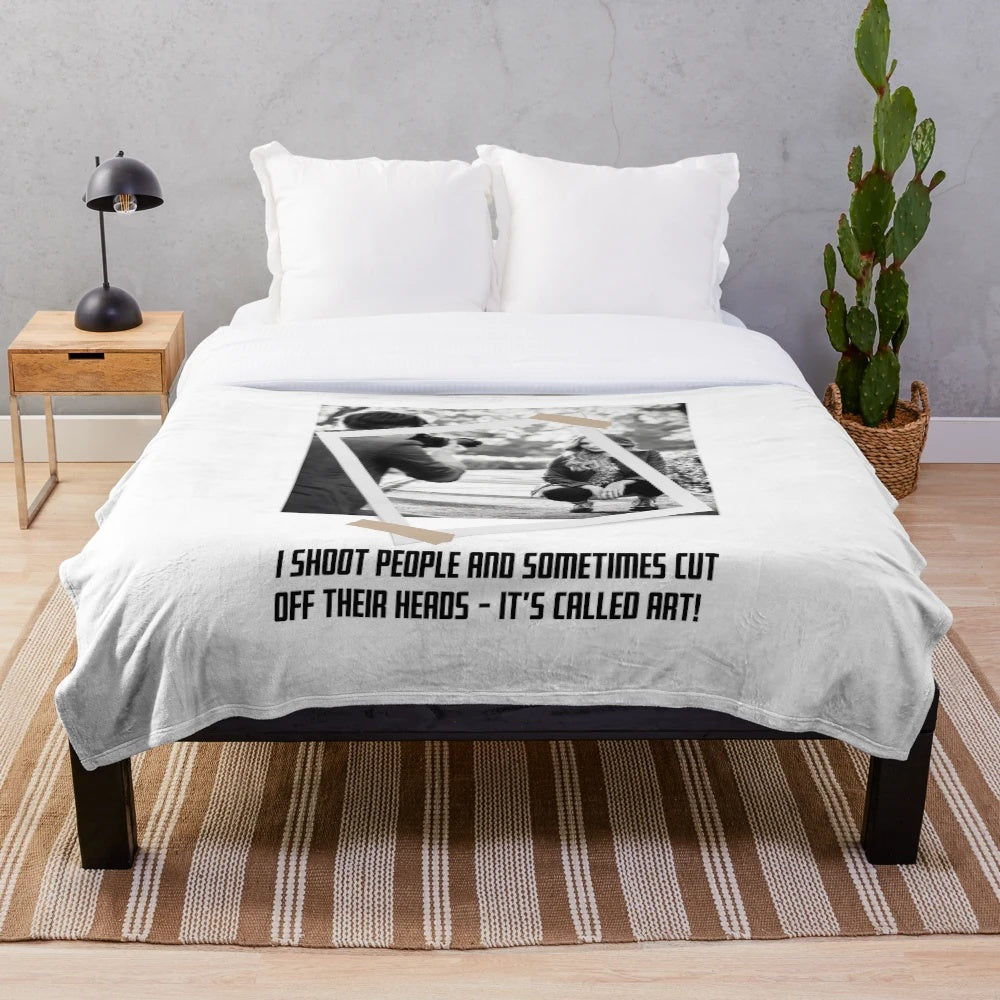 Plush blanket featuring a humorous photography-themed design