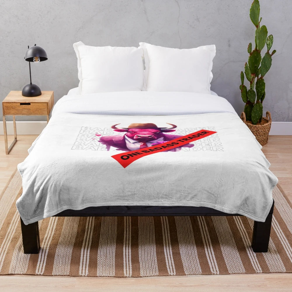Funny Trader Plush Blanket with Cryptocurrency and Finance Motif