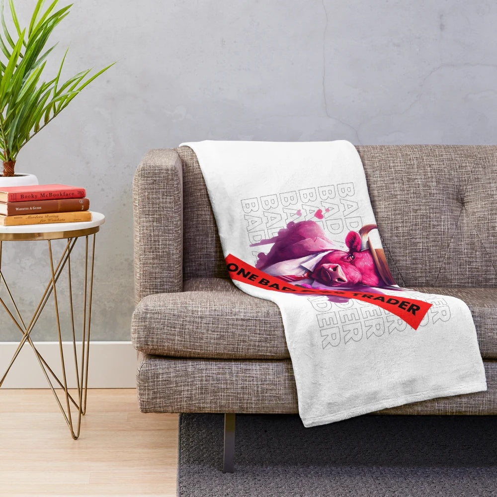 Funny Trader Plush Blanket with Cryptocurrency and Finance Motif