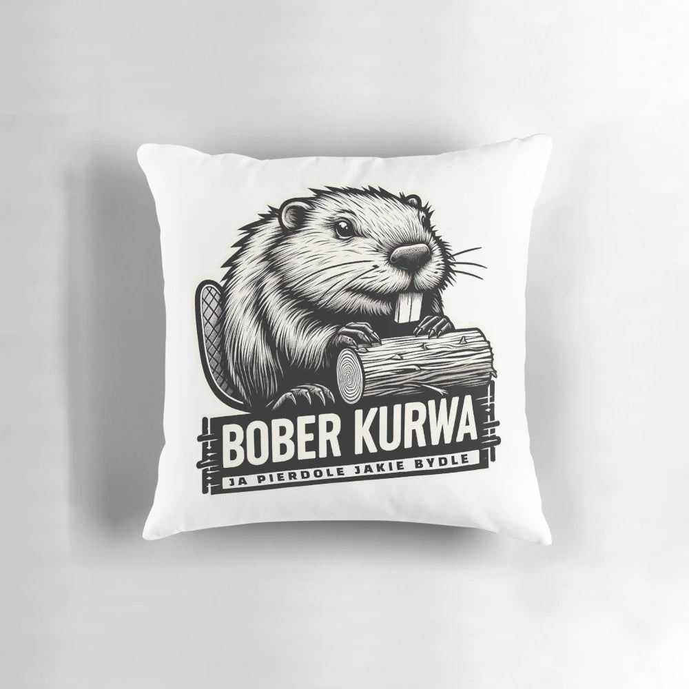 Humorous Polish beaver "Bober Kurwa" pillow design