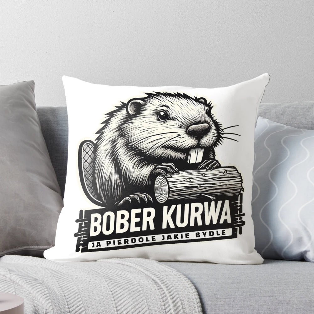 Humorous Polish beaver "Bober Kurwa" pillow design