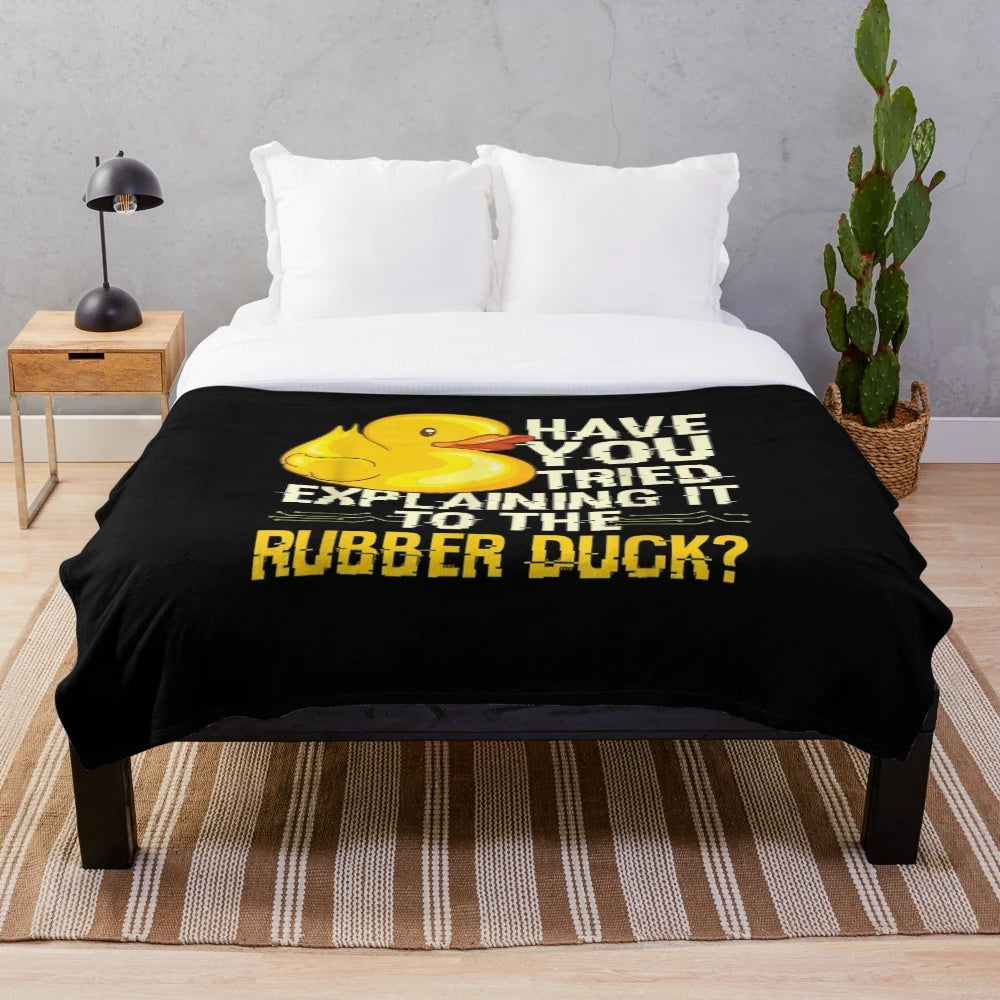Funny Programmer Plush Blanket with Rubber Duck Debugging Design