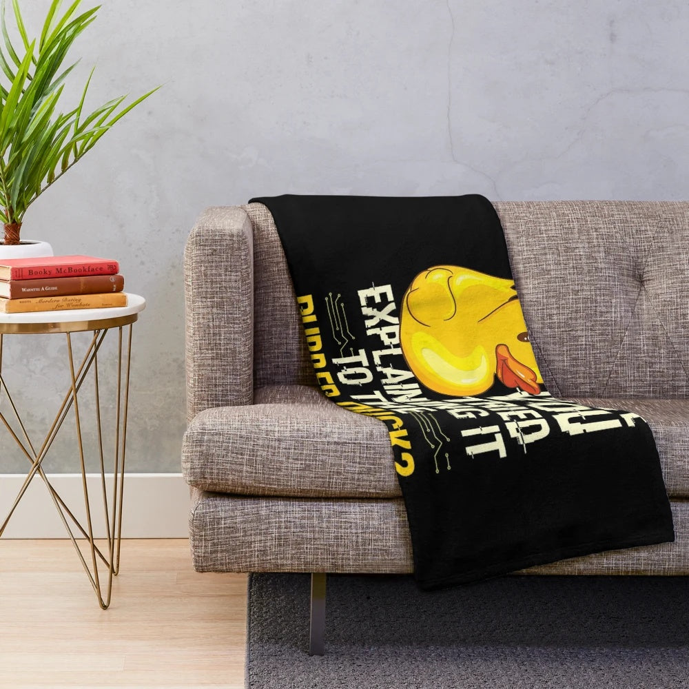 Funny Programmer Plush Blanket with Rubber Duck Debugging Design