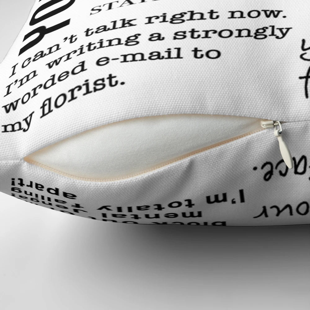 Decorative pillow showcasing witty quotes from the character Schmidt on the TV show New Girl