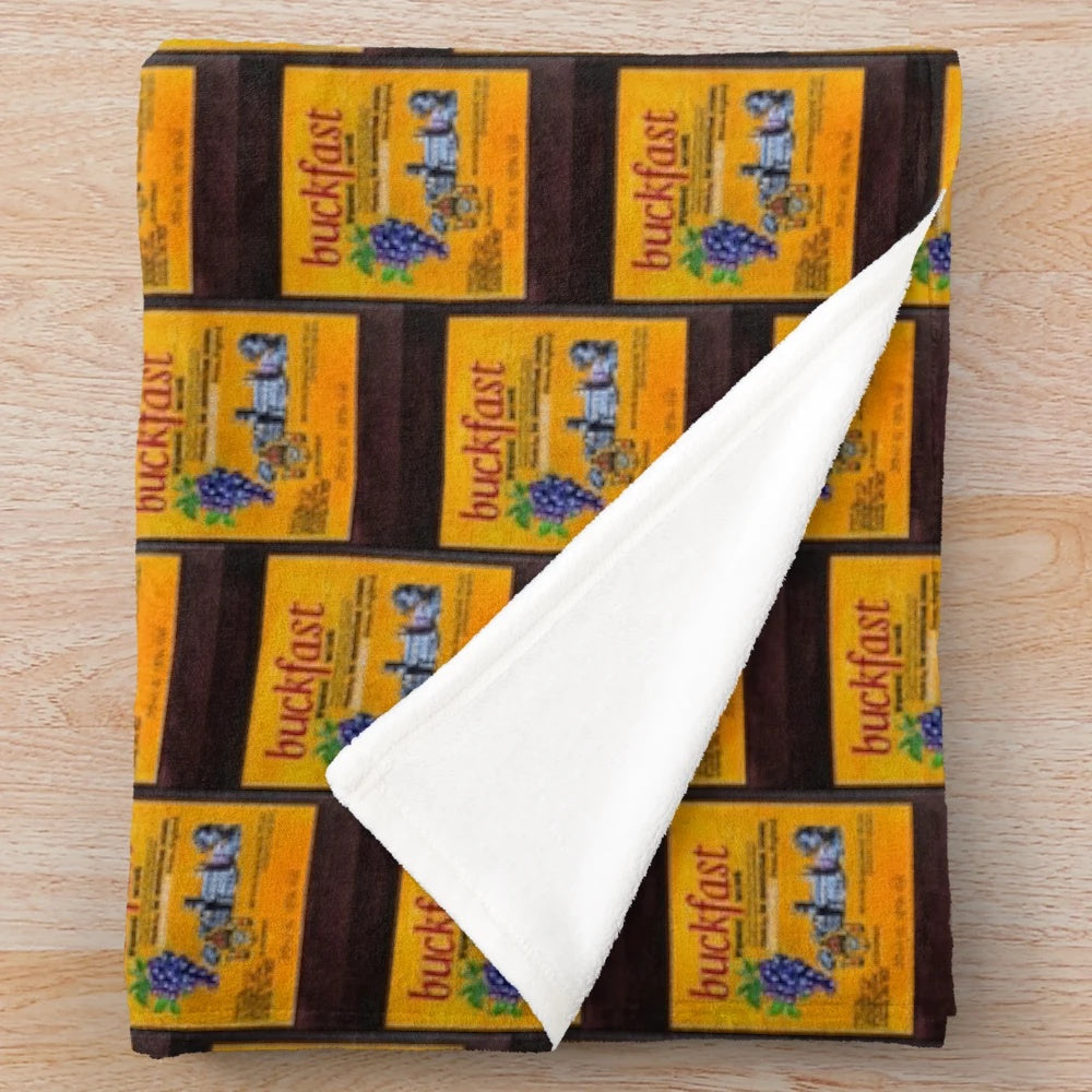 Soft and cozy plush blanket with a humorous Scottish-themed buckfast tonic wine design