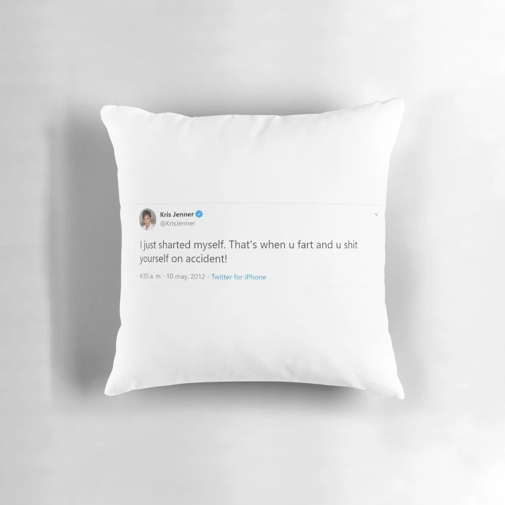 Hilarious throw pillow with "I just sharted myself" text and Kardashian-related design