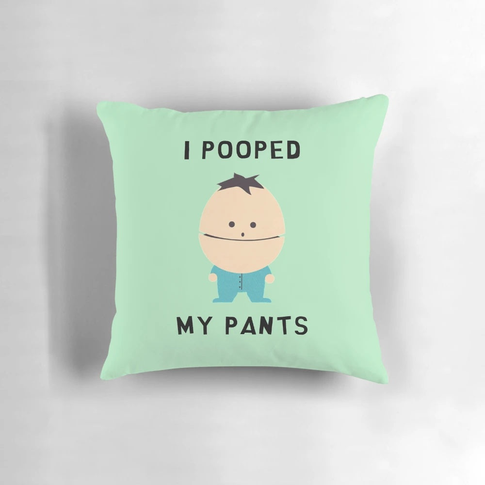 Soft, plush pillow featuring the iconic South Park character Ike Broflovski with the text "I pooped my pants"