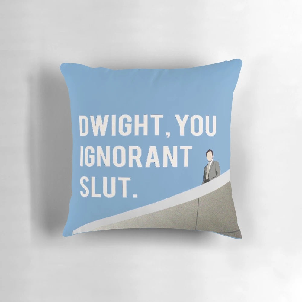 Funny throw pillow featuring a quote from the TV show "The Office" with Dwight Schrute character
