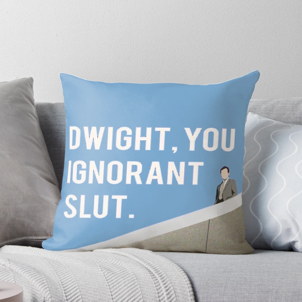 Funny throw pillow featuring a quote from the TV show "The Office" with Dwight Schrute character
